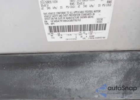 2016 Ford Explorer Limited z USA, uszkodzony, nr VIN 1FM5K7FH6GGB75212